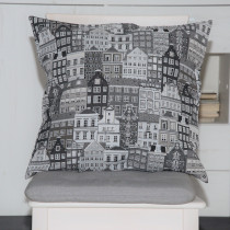 Kissenhülle Gobelin Häuser Schwarz - Weiß