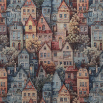 Gobelin Häuser Grau - Blau